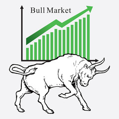 Bull and bear, symbols of stock market trends. Vector illustration