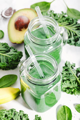 Fresh made green smoothie in bottle
