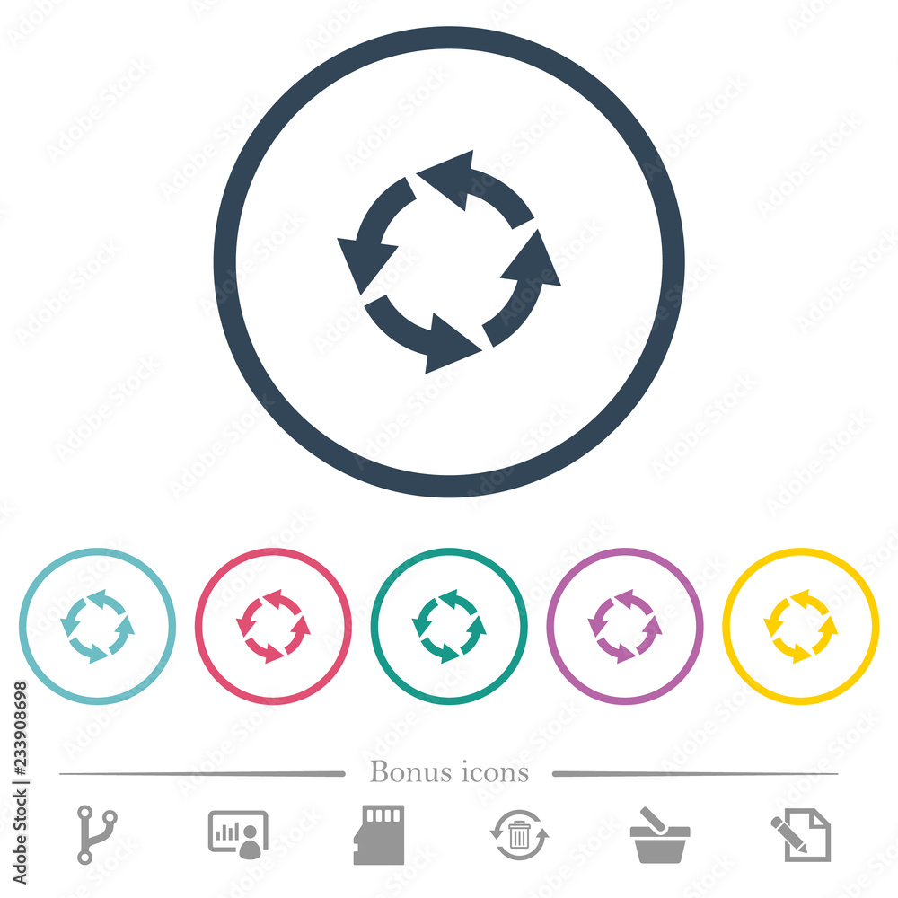 Poster rotate left flat color icons in round outlines