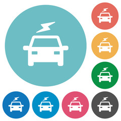 Electric car with flash flat round icons