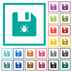 Infected file flat color icons with quadrant frames