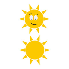 Smiling sun icons. Cartoon smile sun vector set