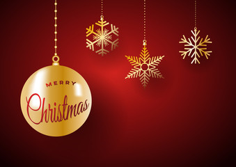 Merry Christmas background. Golden balls and ice for postcard and greeting
