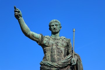 Rome, Italy. Bronze statue of Augustus Ottaviano, the first Roman emperor. Located in Imperial Forums Street.
