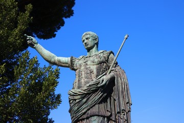 Rome, Italy. Bronze statue of Augustus Ottaviano, the first Roman emperor. Located in Imperial Forums Street.