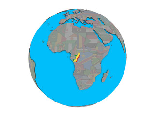 Congo with embedded national flag on blue political 3D globe. 3D illustration isolated on white background.
