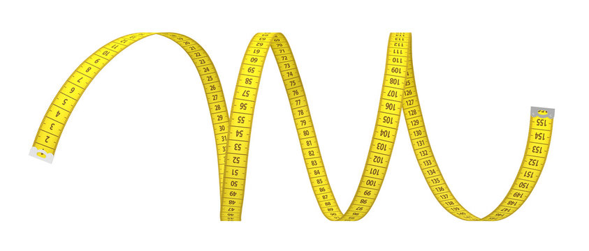 3d rendering of a single yellow strip of measuring tape on a white background.