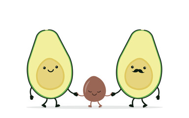 Funny avocado couple holding hands.
