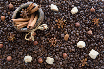 Christmas coffee beans background.