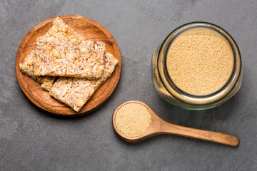 Amaranth seeds and bars - Amaranthus. Folic acid