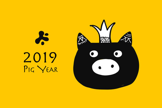 Cute piggy silhouette, symbol of 2019 year for your design