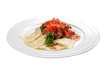Goulash. Hungarian traditional dish. On a white background