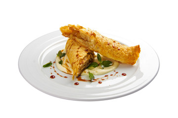 The Viennese strudel. On a white background
