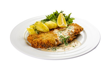 Wiener Schnitzel. On a white background