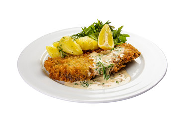 Wiener Schnitzel. On a white background