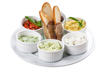 Mezedepolion - Greek meze. A traditional dish. Greek snacks with croutons