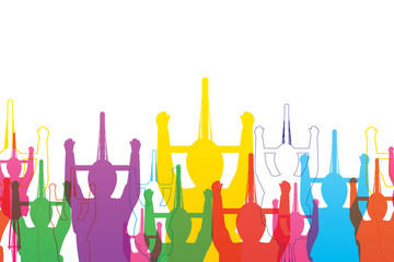 Cyclist riding on the road with scenery of sunset on the horizon over the sea landscape. Vector illustration of cycling sport concept