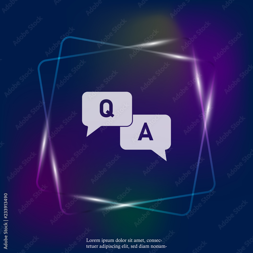 Poster question answer neon light icon. flat image speech bubbles question and answer. layers grouped for e