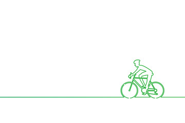 Fototapeta premium Cyclist riding on the road with scenery of sunset on the horizon over the sea landscape. Vector illustration of cycling sport concept