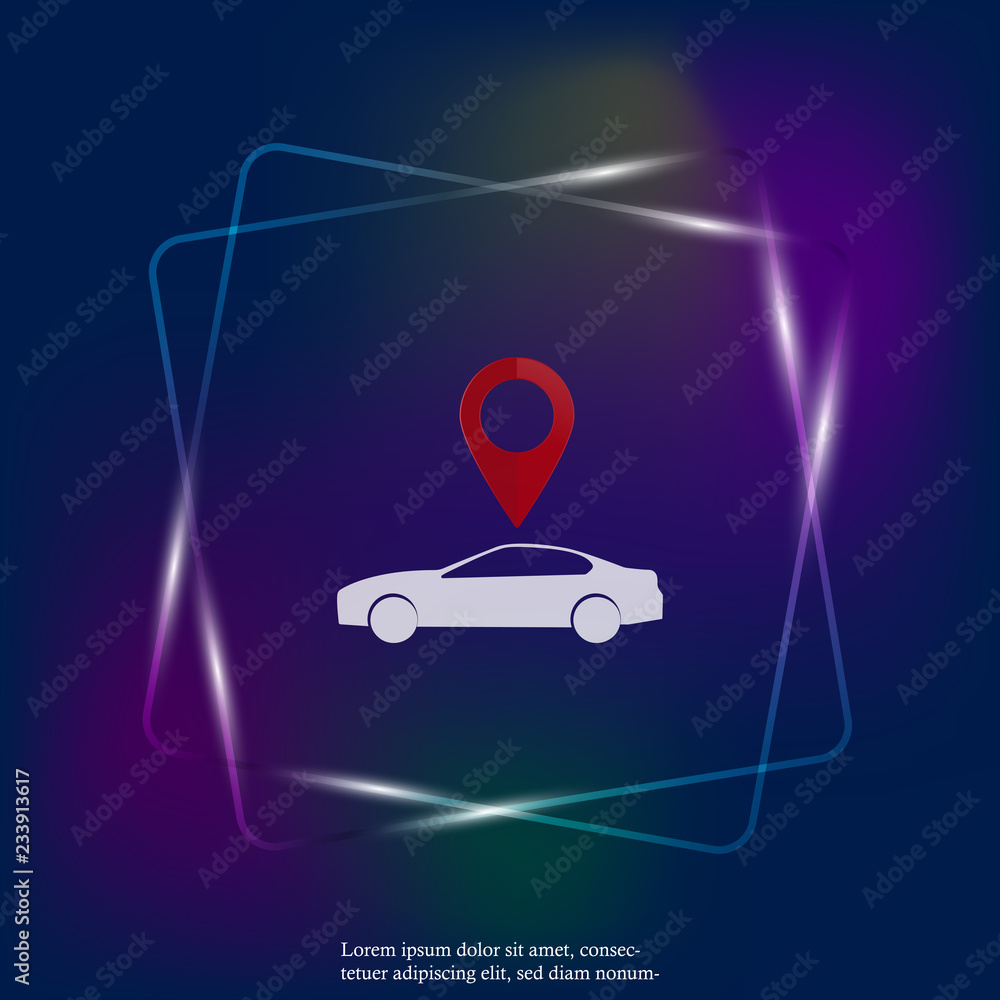 Poster car pointer neon light icon. positioning car. layers grouped for easy editing illustration. for your