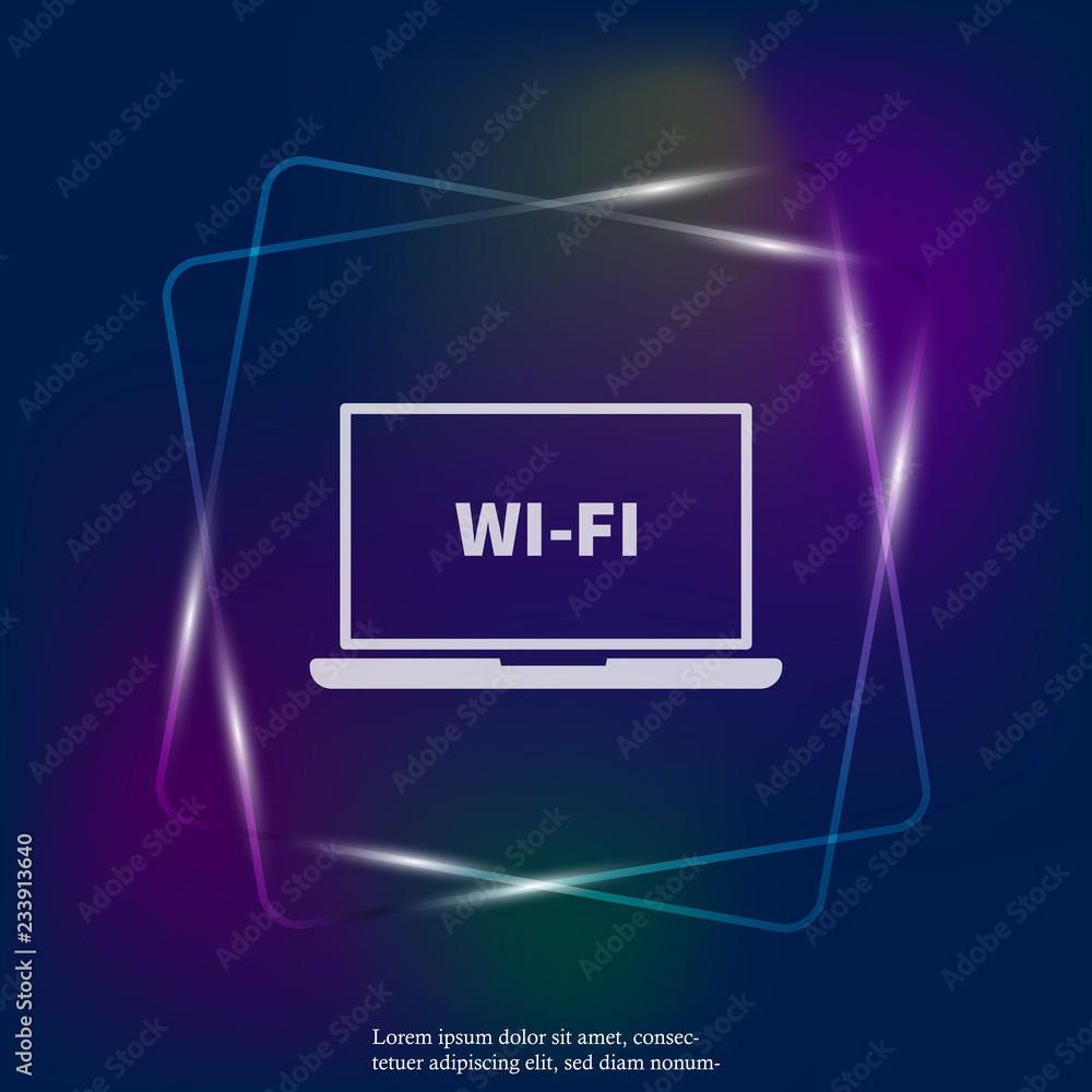 Poster wi-fi vector neon light icon. wi-fi on computer illustration. layers grouped for easy editing illust