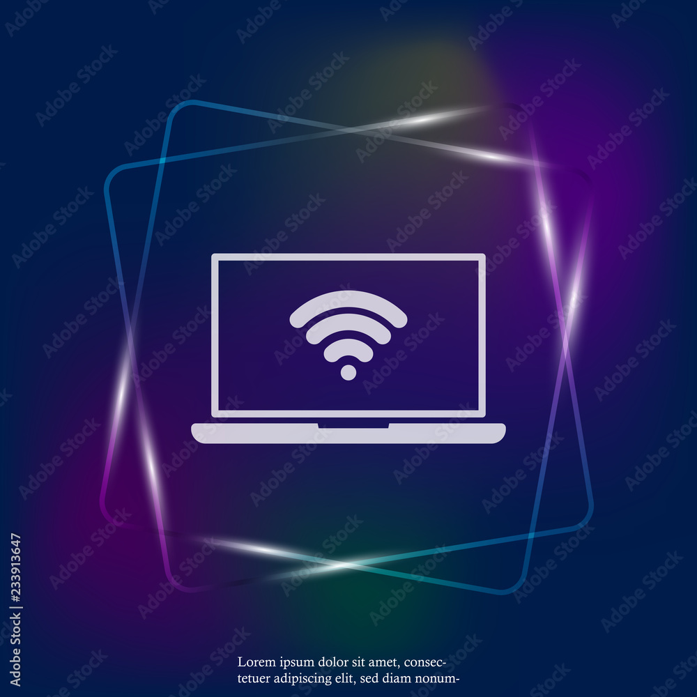 Poster wi-fi vector neon light icon. wi-fi on computer illustration. layers grouped for easy editing illust
