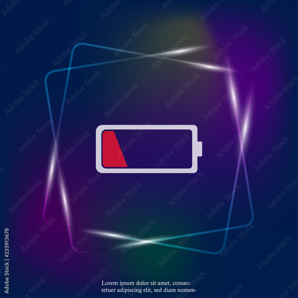 Aufkleber out of battery charge vector neon light icon. low red battery. layers grouped for easy editing illus