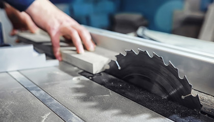 Workshop with tools and electric saws in the process