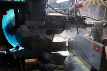 Workshop with tools and electric saws in the process