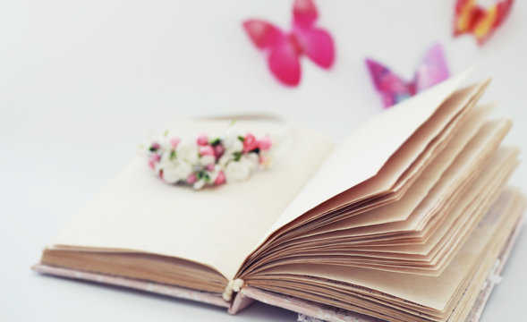 A diary for entries on a white table