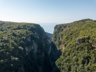 Aerial view of canyon at Gjipe beach (Himara, Albania, Albanian Riviera)