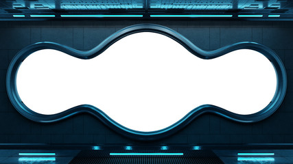 Black tech spaceship round window interior background 3D rendering © sdecoret