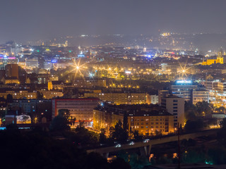 View of night Prague from the top