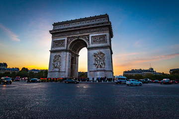 Fototapeta na wymiar Arc de Triomphe with Sunset - Paris France