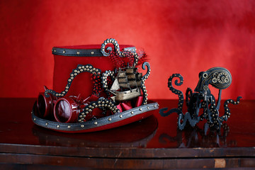 Steampunk cappello rosso e octopus