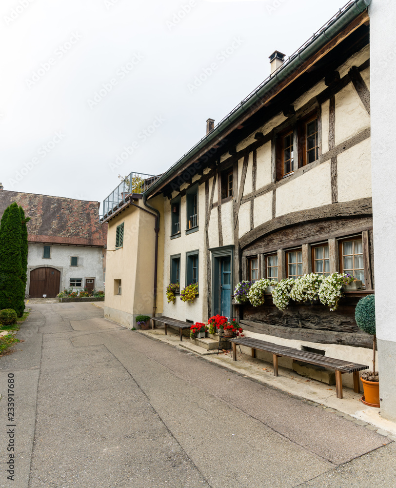 Sticker Neunkirch, SH / Switzerland - November 10, 2018: historic village of Neunkirch in the Klettgau with details of the typical architectural style and historic buildings