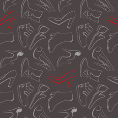 Vector stylish background of wrapping paper pattern for the packaging design of shoes. Light contour drawing, dark background.