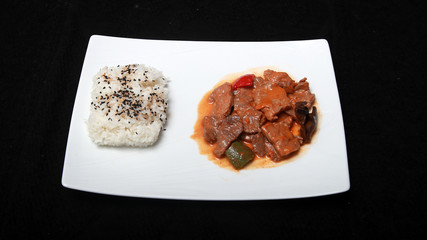 Boeuf Saté et riz blanc