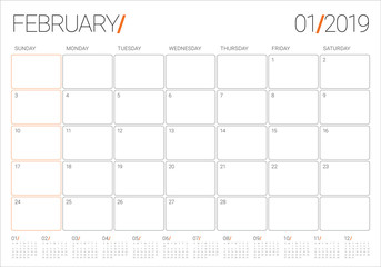 February 2019 desk calendar vector illustration