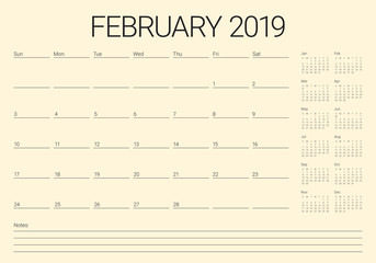 February 2019 desk calendar vector illustration