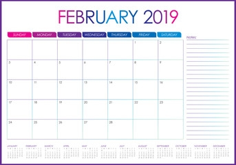 February 2019 desk calendar vector illustration