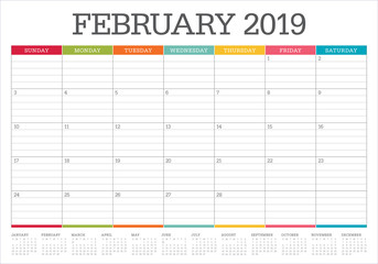 February 2019 desk calendar vector illustration