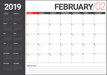 February 2019 desk calendar vector illustration