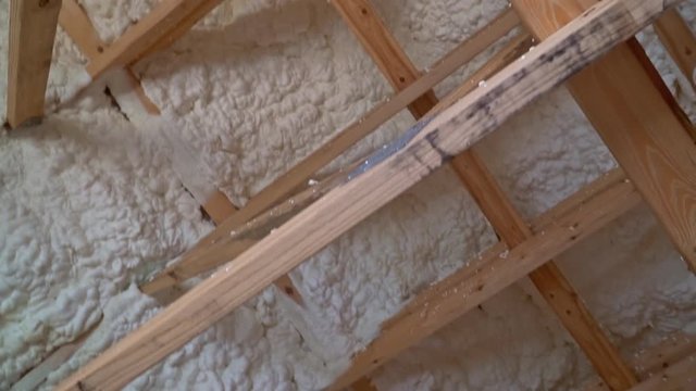 Part of Construction of ceiling foam insulation the attic