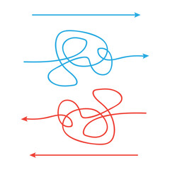 Simple and complicated paths arrow. Way from a to b.
