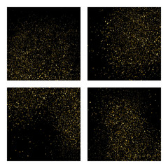 Gold glitter texture isolated on black square. Amber particles color. Celebratory background. Golden explosion of confetti. Set vector illustration,eps 10.
