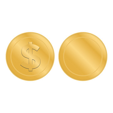 Realistic 3d Gold Dollar Coin. Coin Dollar Money Vector