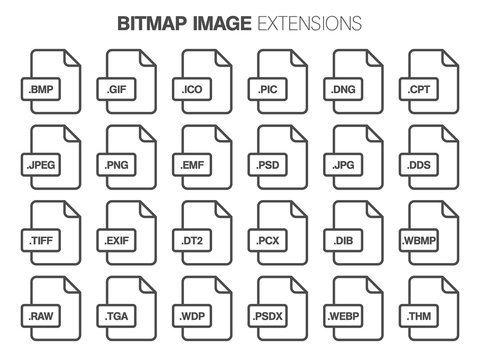 Flat Style Icon Set. Bitmap Image File Type, Extencion. Document Format.