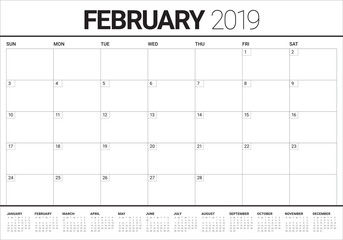 February 2019 desk calendar vector illustration