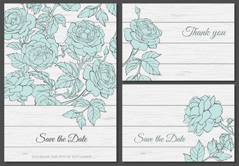 Template cards. Rose flowers wedding cards.
